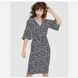 Boden Ines Dress Womens 8R Blue White Floral Print